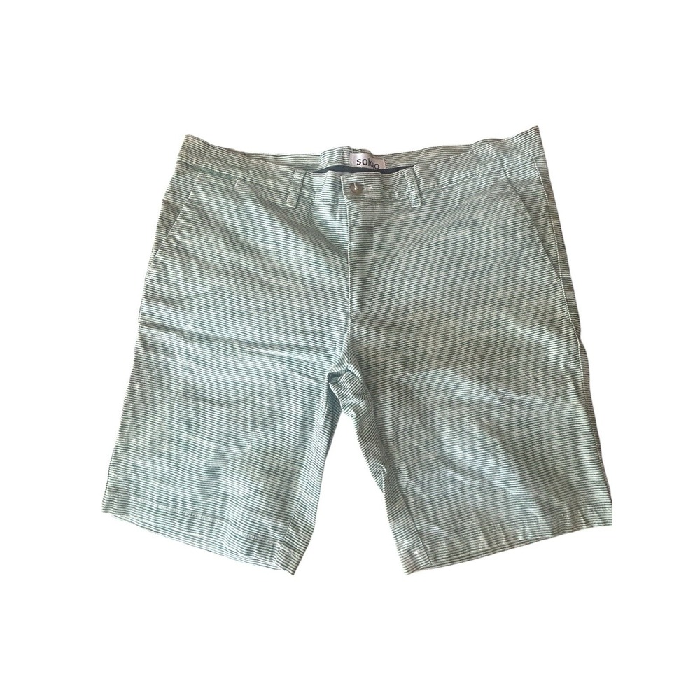 Soloio Weekend Men's Green White Striped Seersucker Linen Blend Shorts Size 36